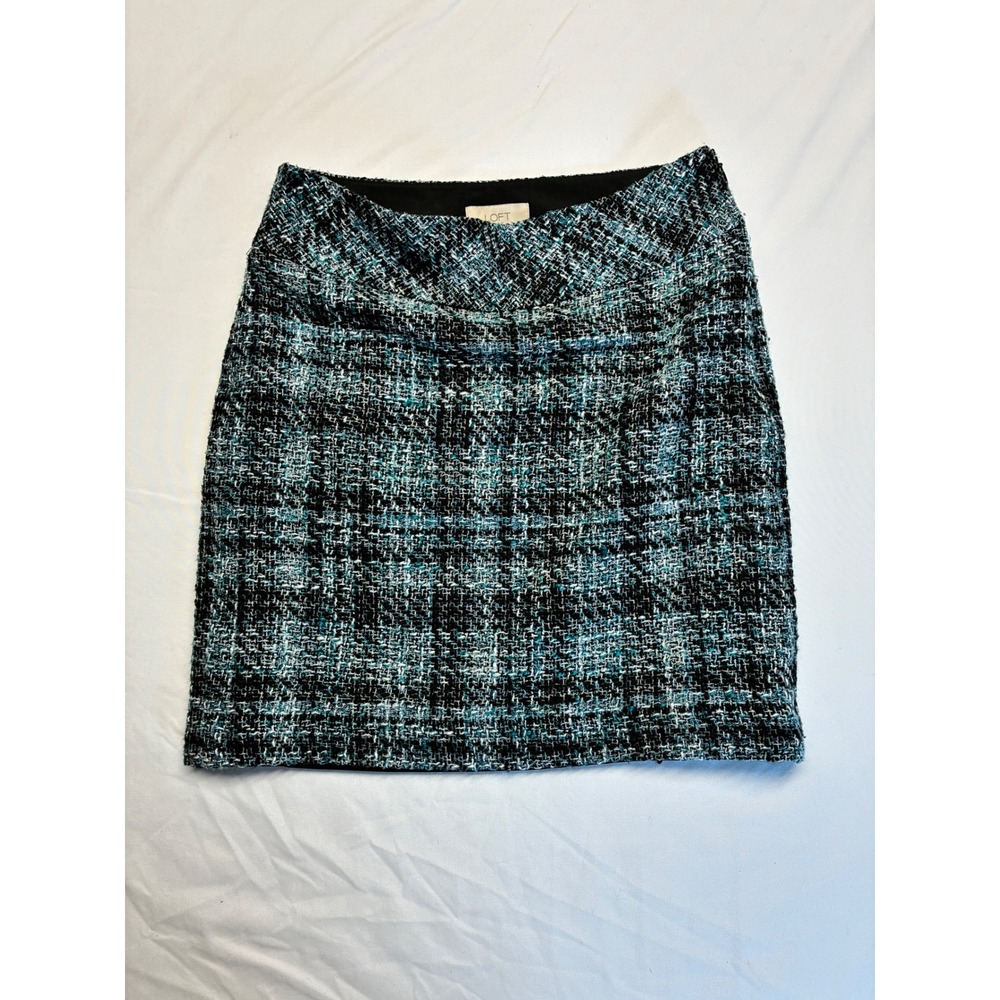 Loft Plaid Mini Skirt Preppy Dark Academia Tweed Textured 0 Blue Black Clueless